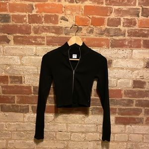 TNA Black Zip Up Ribbed Crop Top
